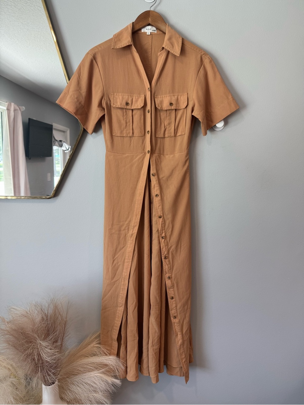 A.L.C. Camel Button-Front Maxi Shirt Dress Sz 2